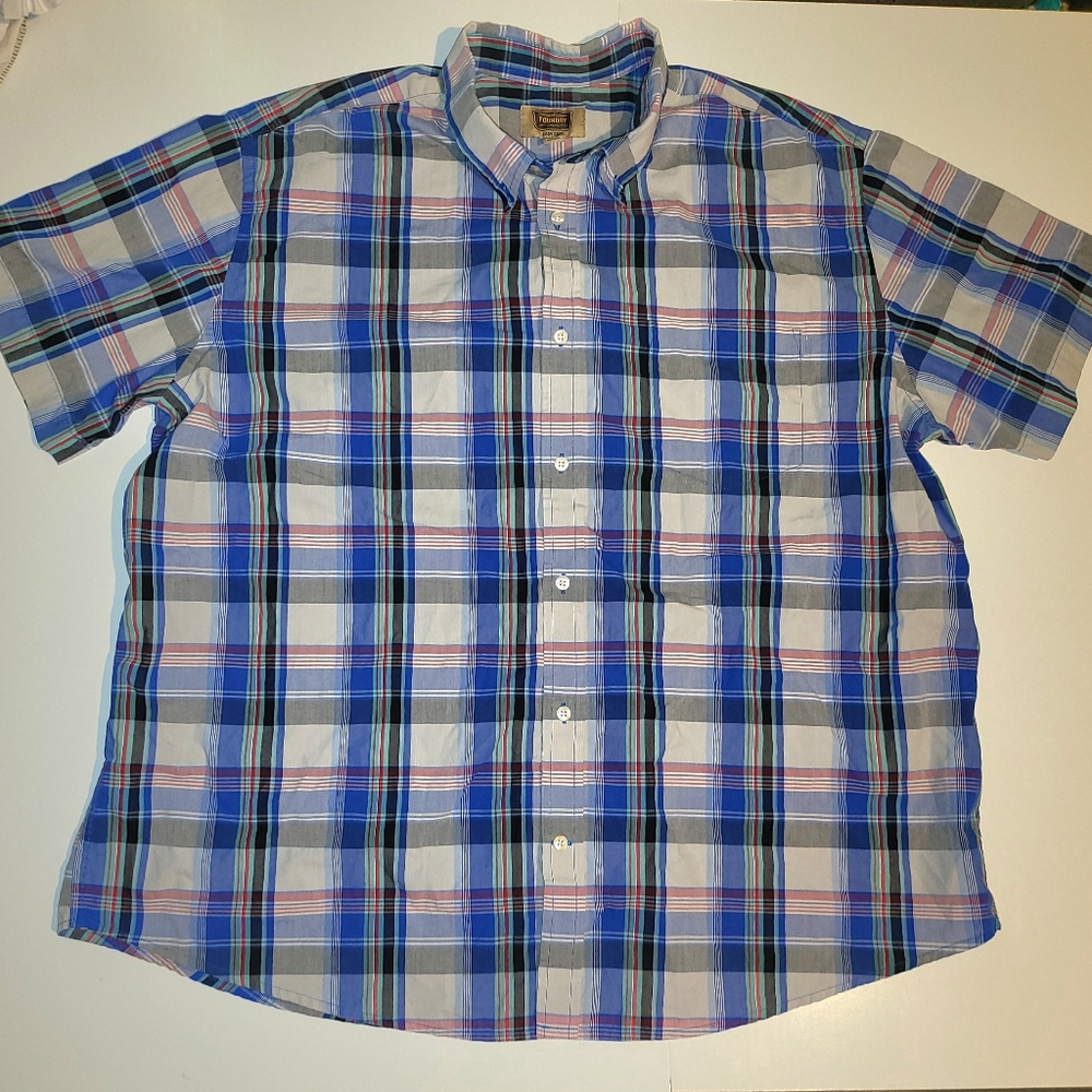 The Foundry Easy Care Mens Plaid Button Up Short Sleeve Shirt 2XL blue